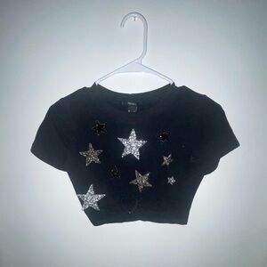 Black crop top with sparkly star iron on patches